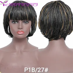 Y Demand-pelucas trenzadas cortas con flequillo para mujer, peluca africana trenzada, pelo Natural negro, fibra sintética