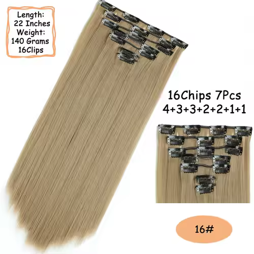 NICESY 16Clips Synthetic 24Inch Long Curly Hair Hairpiece Heat Resistant Hair Extension Clips In Ombre Black Brown Blond Women - Image 29