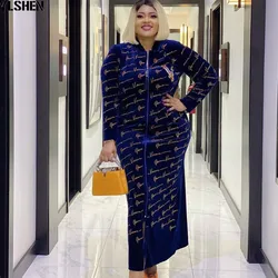 Elasticity Velvet Maxi Dress African Design Clothes Plus Size Dresses for Women Dashiki Diamonds Abaya Muslim Robe Africa Dress