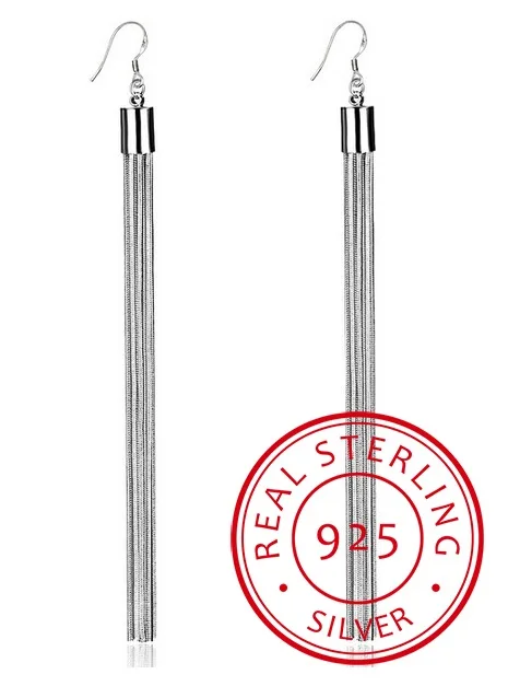 

Genuine 925 Sterling Silver Tassel Dangle Earrings Women Metallic Long Earrings Party Jewelry Gift for Friends