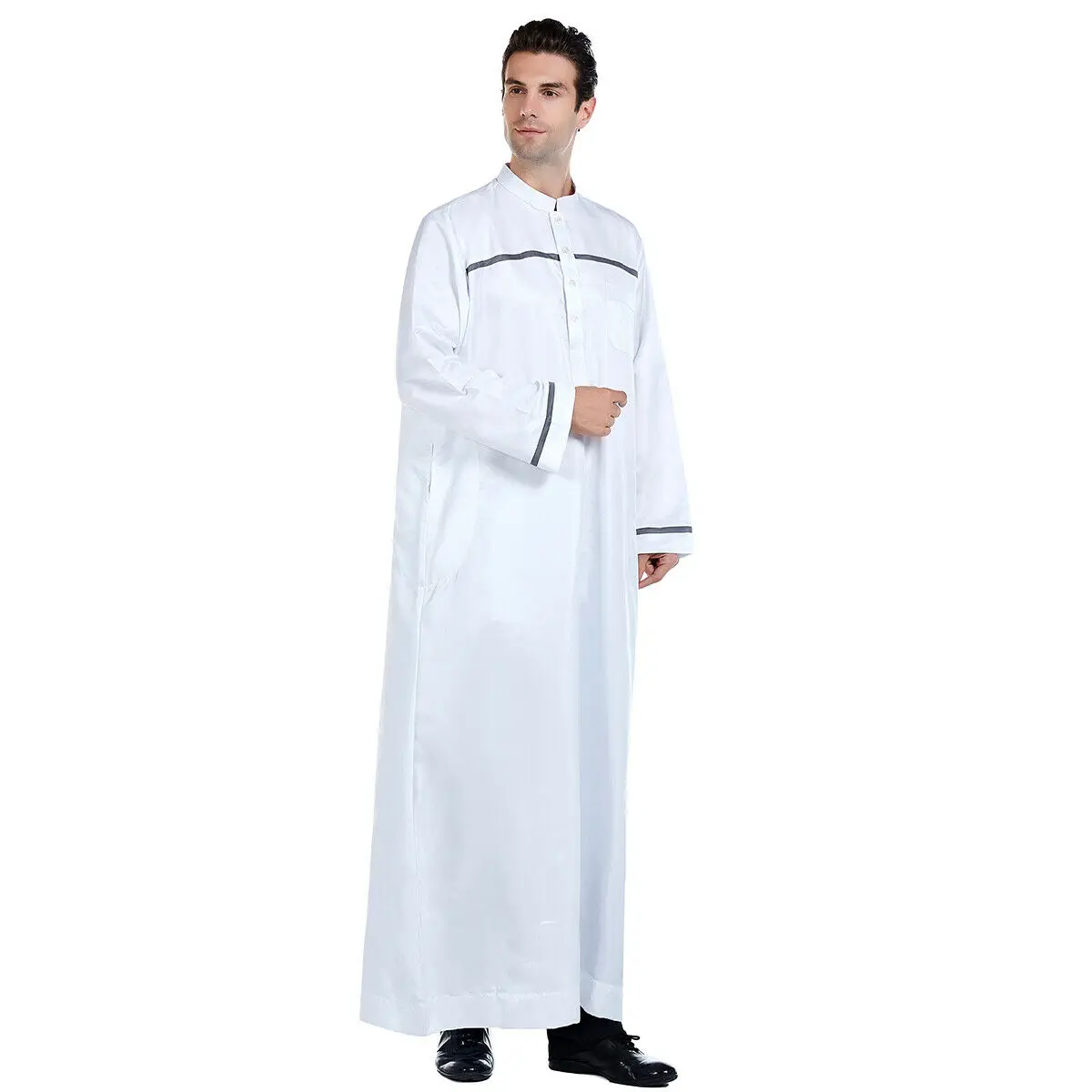 Hombres estilo saudí Thobe Thoub Dishdasha árabe islámico Kaftan Abaya bata vestido Dubai Medio Oriente ropa Eid Ramadán tradicional