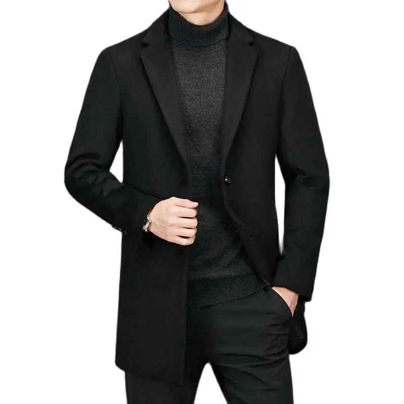 

Wool Blends Coats for Men Fashion Smart Casual Long Mens Jackets and Coats Turn Down Collar Solid Mens Trench Coat Clothing Nice