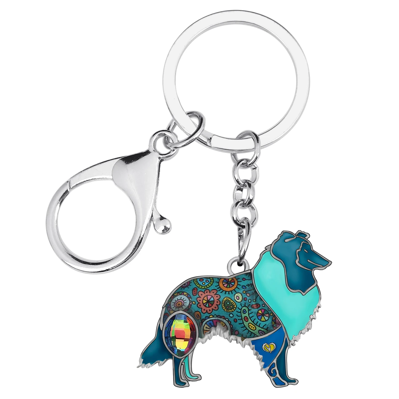 Bonsny Enamel Alloy Rhinestone Shetland Sheepdog Dog Key Chains Sheltie Key Rings Animal Jewelry For Women Pet Lovers Accessory