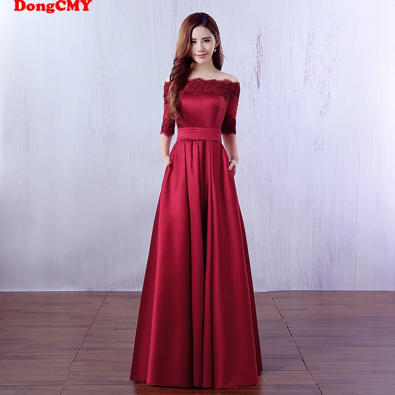 Dongcmy longo formal vinho vestidos de baile vestidos cetim robe de soiree vestido de festa