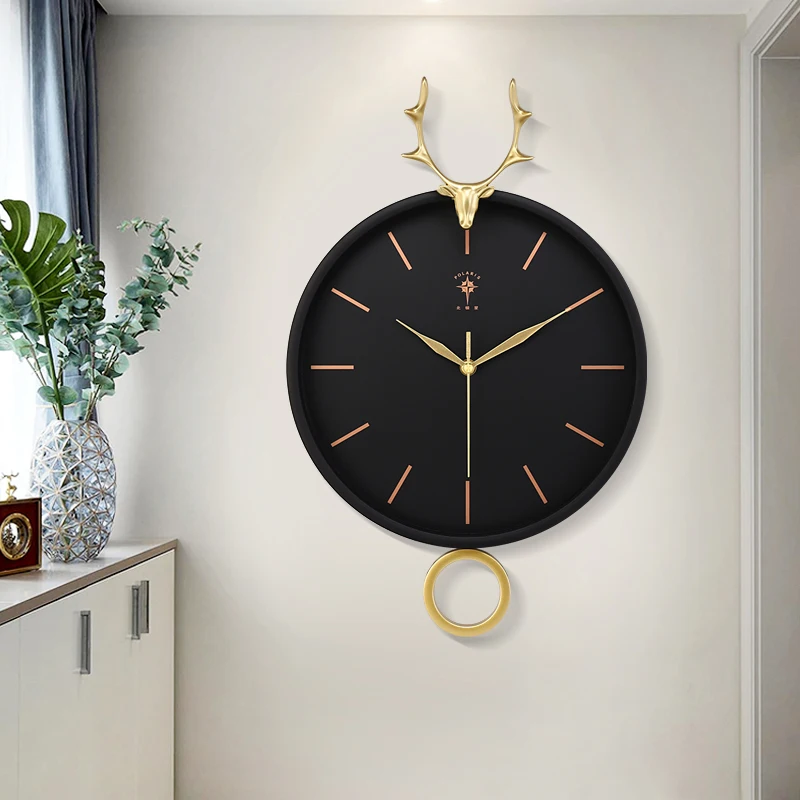 Creative Deer Head Clock Modern Minimalist Luxurious Fashion Wall Clocks with Pendulum Northern Style Metal Home Decor Wanduhr B