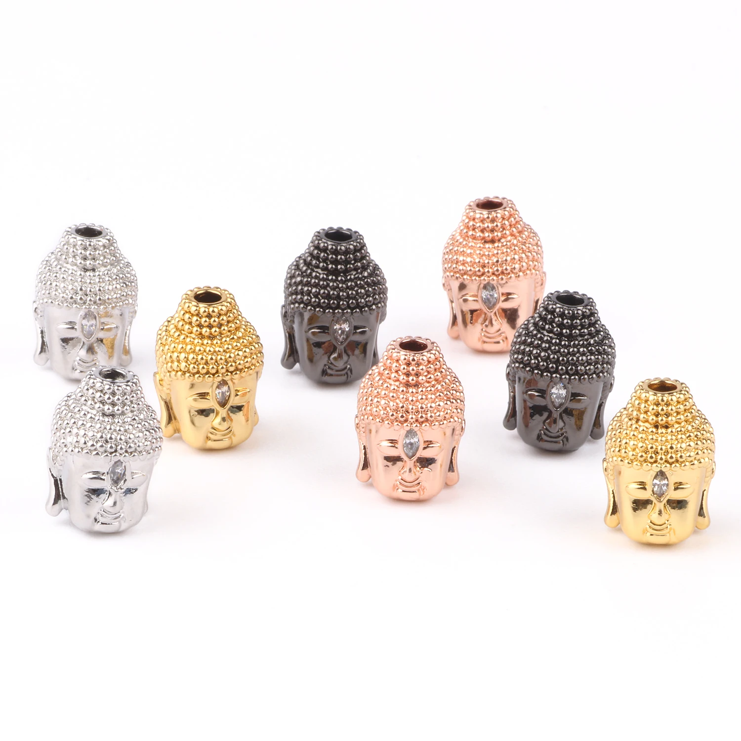 High Quality Gold Silver Color CZ Buddha Head Beads for Jewelry Making DIY Handmade Bracelet Necklace Accessoires Spacer Beads