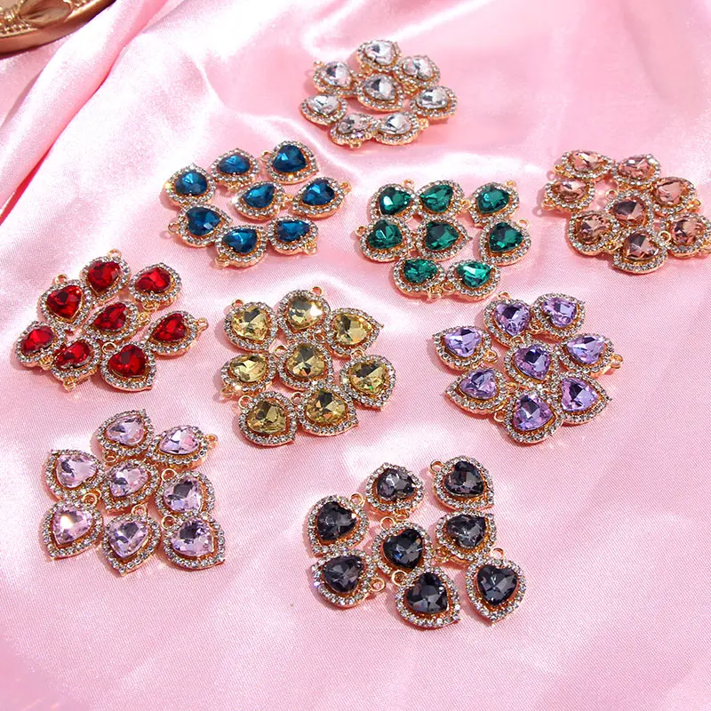 10Pcs/set Fashion Exquisite 9 Color Heart Crystal DIY Jewelry Accessories Shiny Rhinestone for Making Earring Necklace Pendant