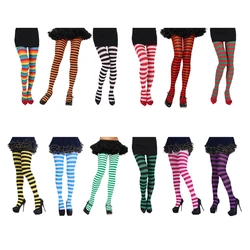 Women Girls Rainbow Multicolor Striped Tights Opaque Stockings Pantyhose for Christmas Halloween Cosplay Costume