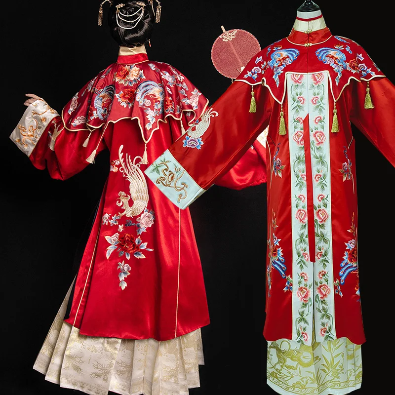 

Ancient Chinese Ming Dynasty Red Bride Wedding Hanfu High Quality Delicate Embroidery Hanfu for Ten Miles of Red Dowry