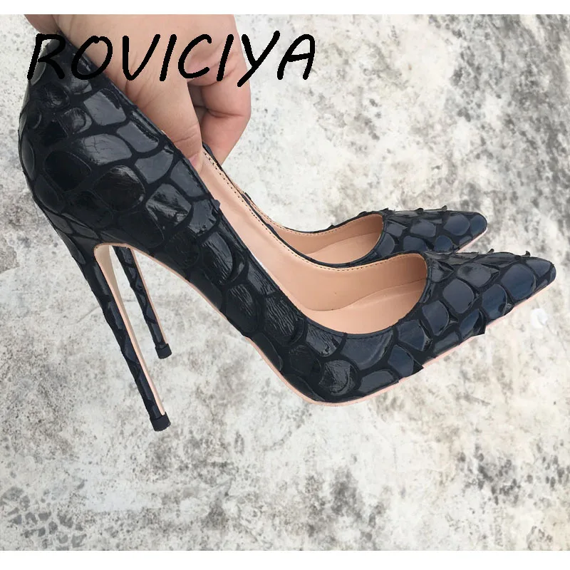 12cm Shoes Sexy Womens Black High Heel Shoes Pointed Toe Apricot Party Stiletto Heels plus size 33 34 YG025 ROVICIYA