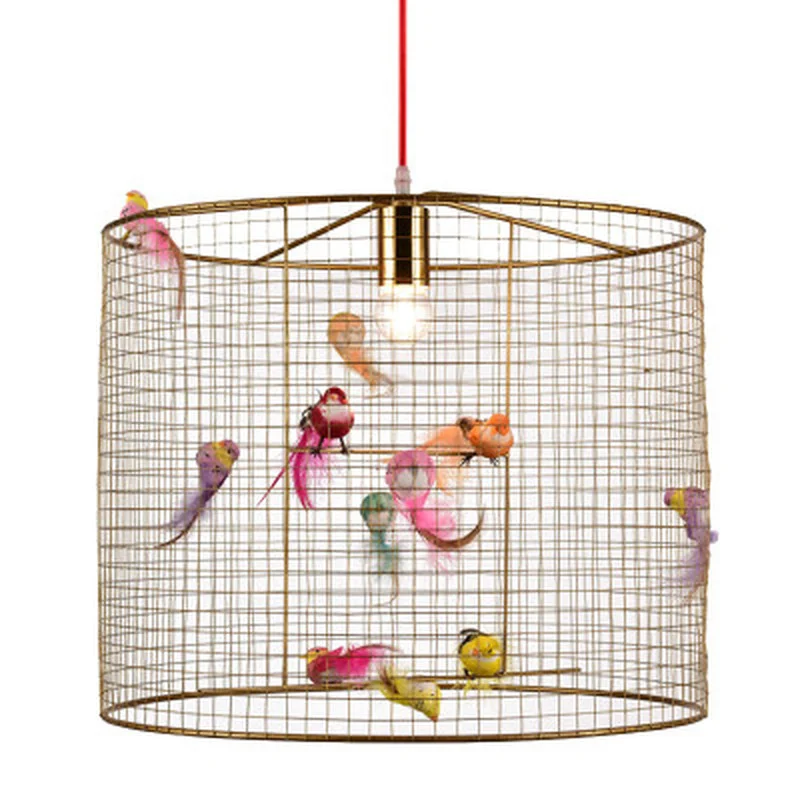 

Modern Rural Study Restaurant Pendant Light Fashion Living Room Cafe Art Golden Bird Cage Suspension Light Fixtures