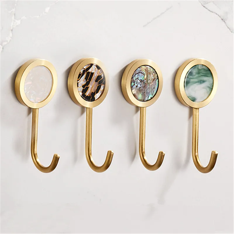 Creativity Hook Solid Brass With Jade Wall Hanging Clothes Hanger Furniture Brush Golden Rustproof Key Hooks Cabinet Robe Hooks