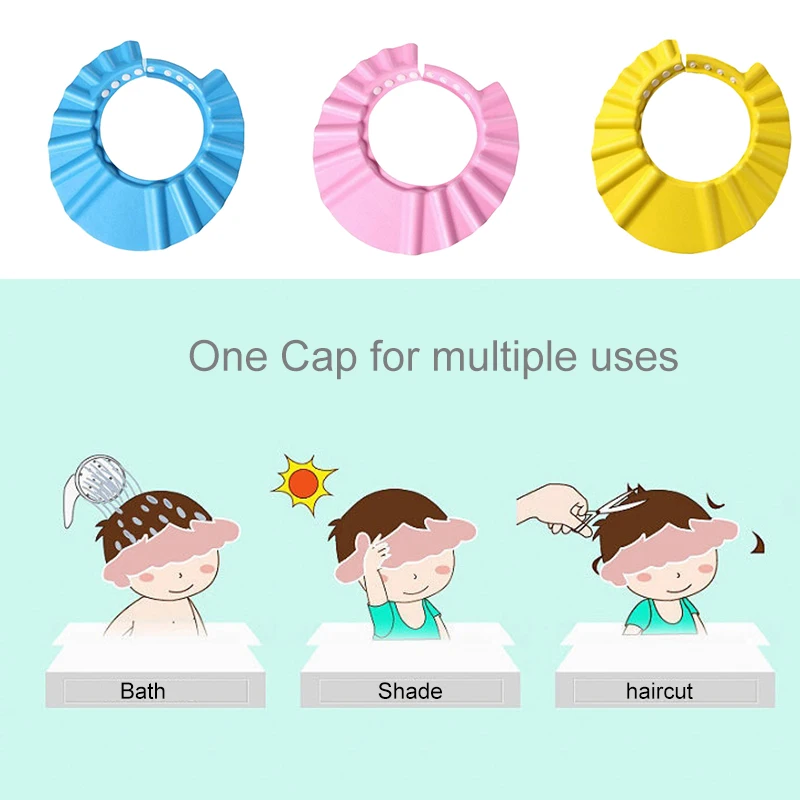 Kids Bath Visor Hat Children Waterproof Cap Safe Baby Shower Cap Adjustable Protect Eyes for 3M to 6Y Child Wash Hair Shield