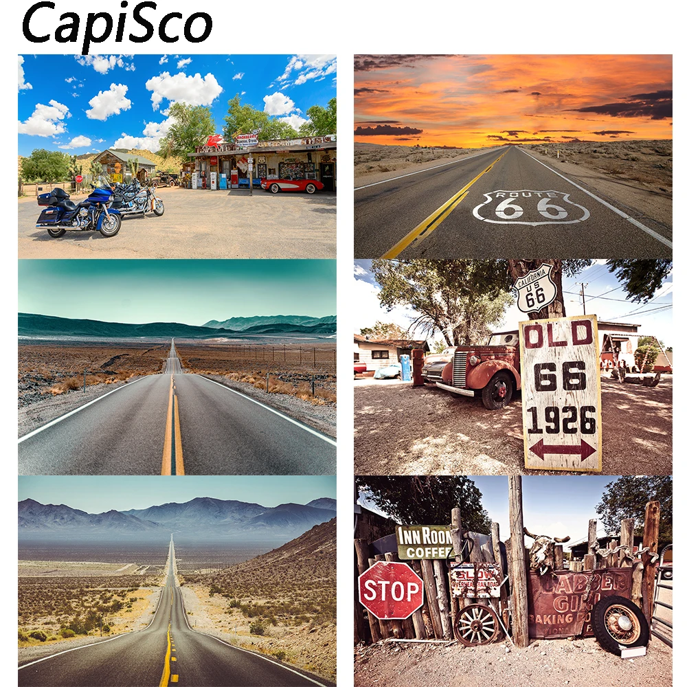 Capisco Route 66 USA Retro Car Shop Natural Scenic Photographic Background Photography Backdrops For Photo Studio Props