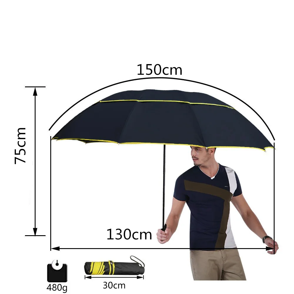 130 cm Large Size Double Layer Umbrella Women Rain Windproof Folding Umbrellas Outdoor Golf Parasol For Men Business