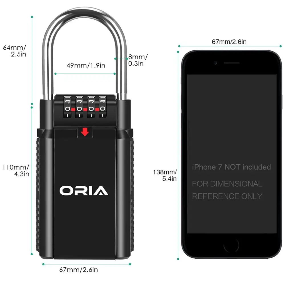 ORIA Key Storage Lock Box 4 Digit Combination Lock Waterproof  Safty Box Wall Mounted Indoor Outdoor Security Padlock