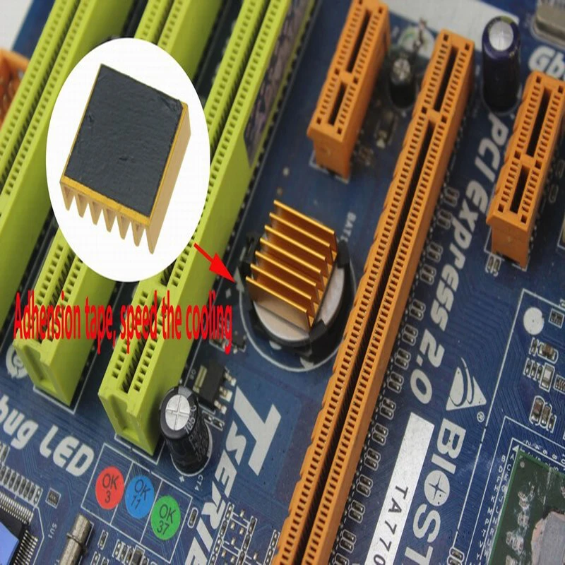 Gdstime-disipador de calor de aluminio para radiador de ordenador, 20 unidades, 14x14x6mm, con cinta conductora térmica de 40mm y 4cm