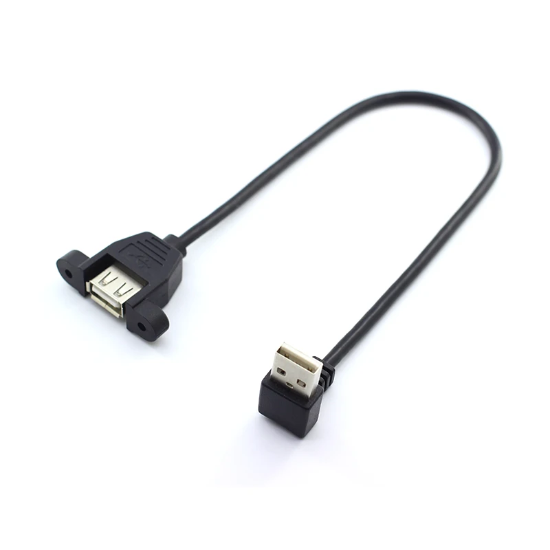 Right angle 90 degree USB2.0 male to female extension mini USB 2.0 cable with panel mounting screw hole computer extension cable