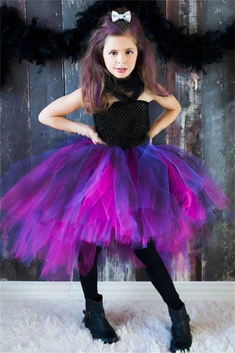 Cool Girls Black Rocky King Tutu Dress Kids Crochet Tulle Strap Dress Ball Gown Children Halloween Cosplay Party Costume Dresses