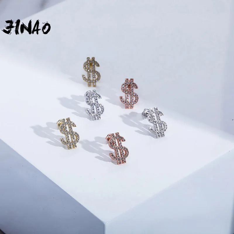 JINAO Women's 925 Sterling Silver Earrings High Quality Iced AAA+ Cubic Zirconia Studs Hip Hop Men and Women Jewelry For Gift