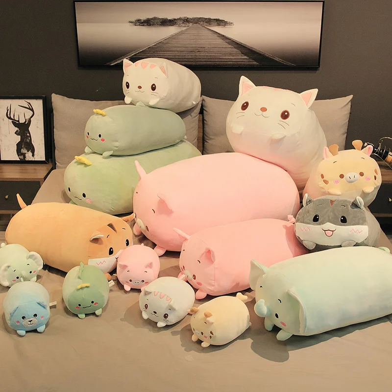 1pc 28cm/60cm/85cm kawaii big fat cat dinosaur bear pig hamster plush pillow stuffed soft animal throw pillow big size toys