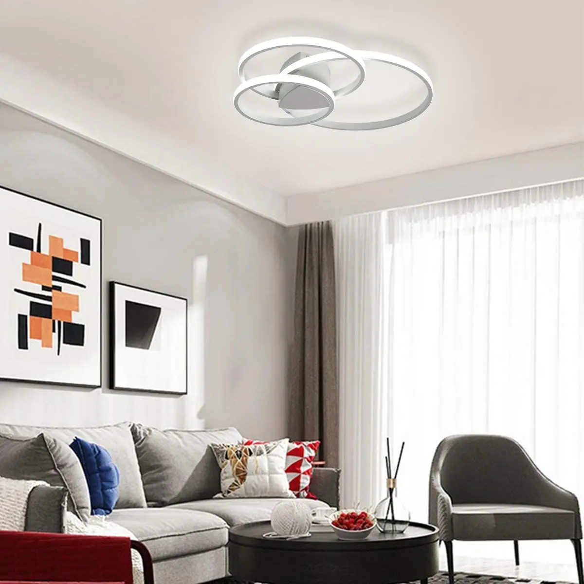 Ganeed Modern LED Acrylic Panels Ceiling Light 56W Flush Mount 6500k Lighting Lamp for Living Room Dining Room