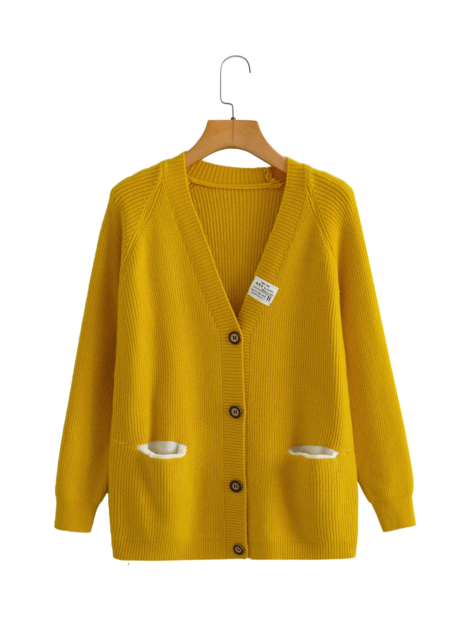 

All-Match Women Knitted Cardiga Spring Autumn New V-Neck Loose Ladies Sweater Casual Single Breasted Yellow Female Knitwear