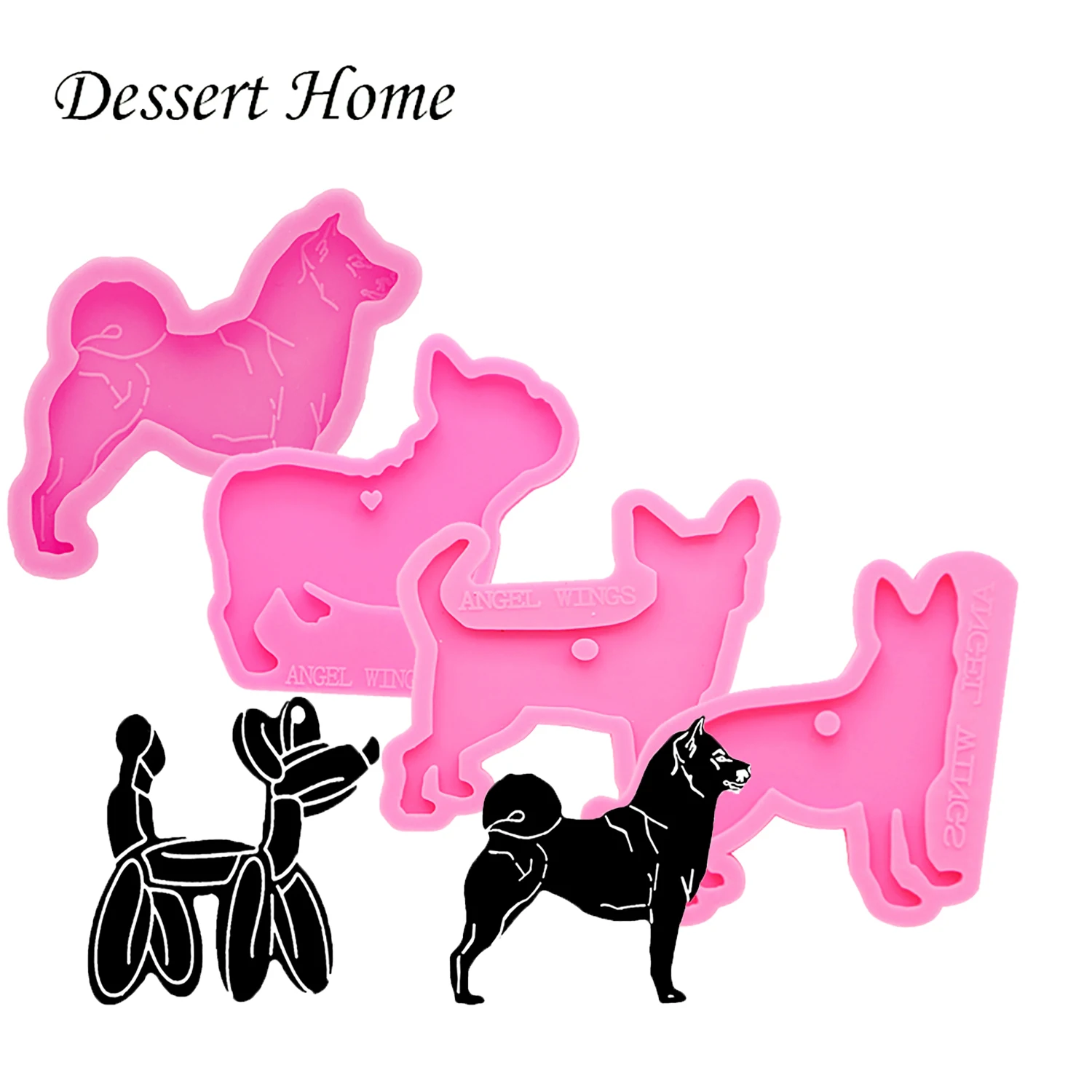 DY0346 Shiny Epoxy Resin Molds French Wolf Dog/Poodle Pug/Corgi Mold for Keychain Pendant Jewelry Making Silicone Molds