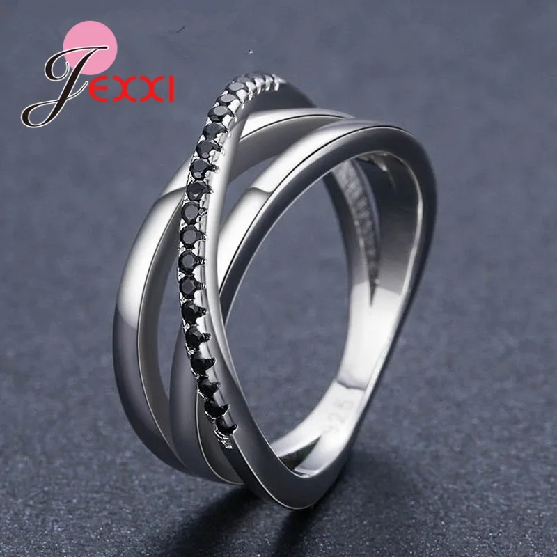 Original 925 Sterling Silver Shinning Black CZ Crystal Finger Ring For Women New Fashion Engagement Wedding Statement Jewelry