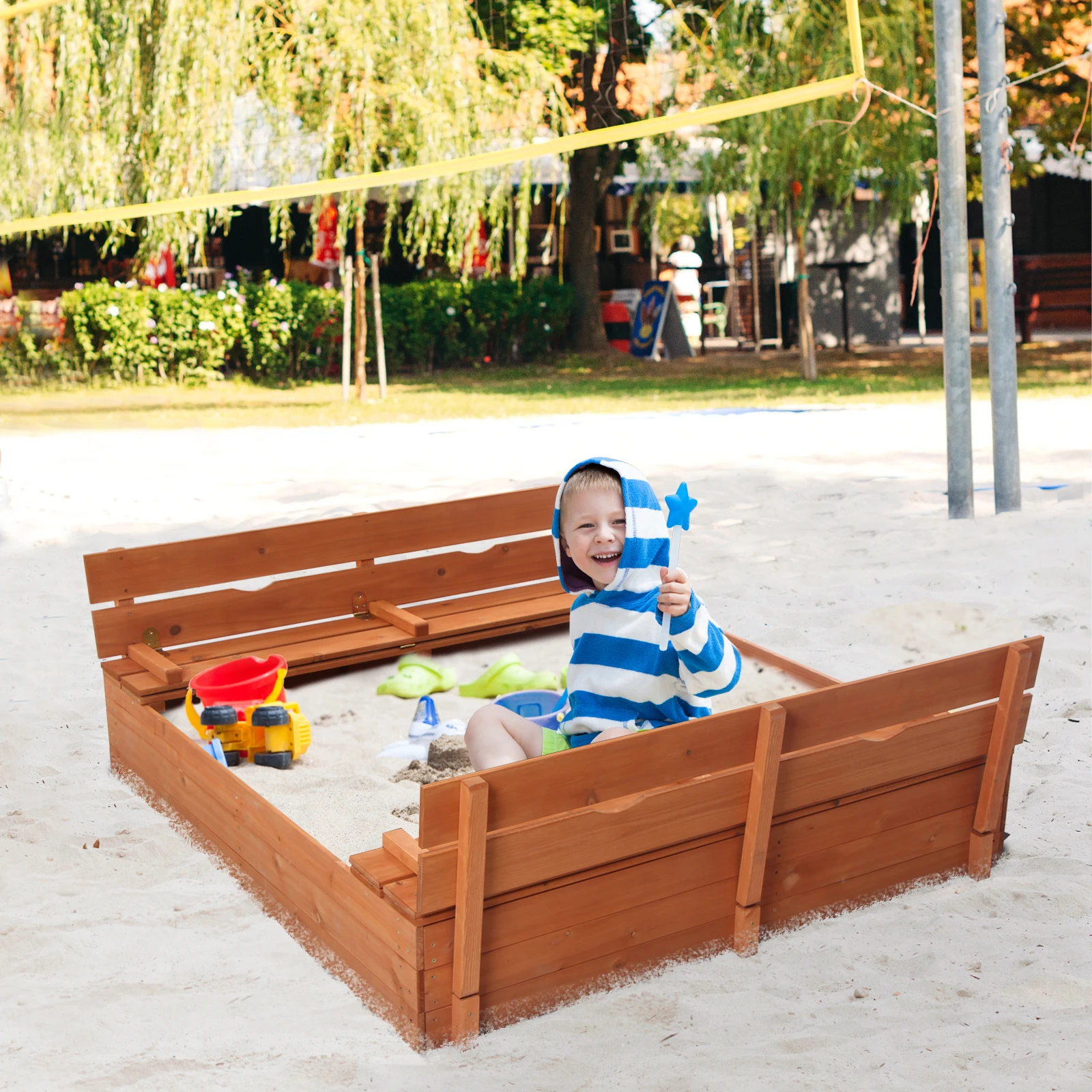 

Wooden Sandbox Kids Outdoor Backyard Bench Play Sand Box