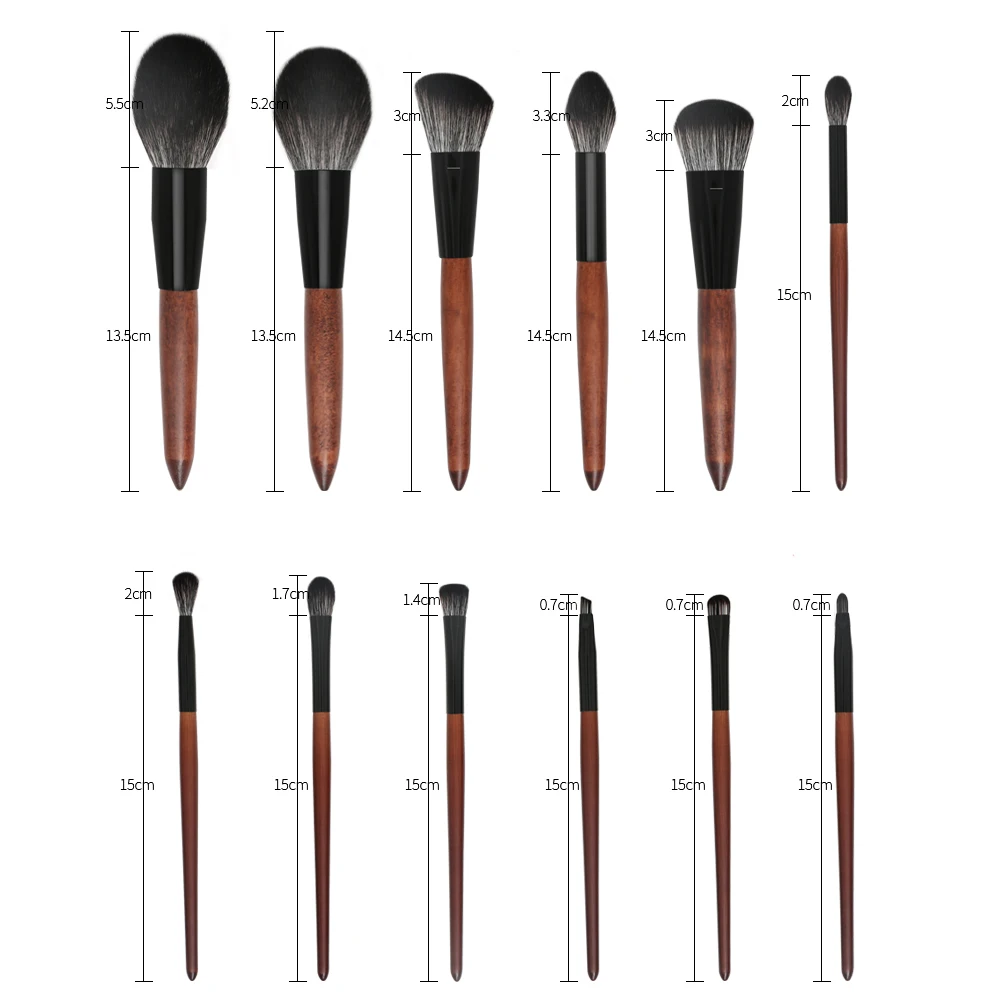 12pcs Makeup Brush Set Animal Hair Professional Cosmetics Make Up Brush Tools Kit for Powder Blusher EyeShadow Eyeliner Brush