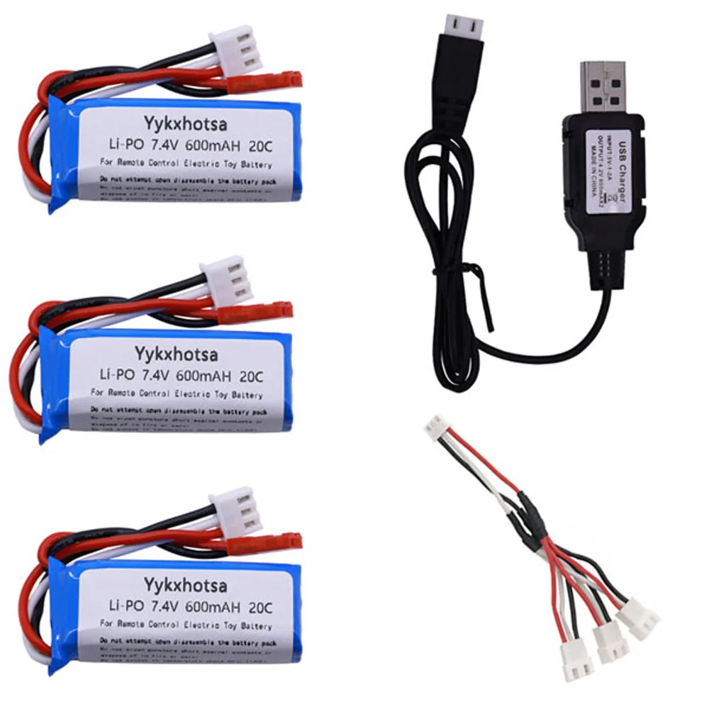 7.4V 600mAh 20C Lipo Battery with USB charger for WLtoys K969 K979 K989 K999 P929 P939 RC Car Parts 2s 7.4v Battery 601844