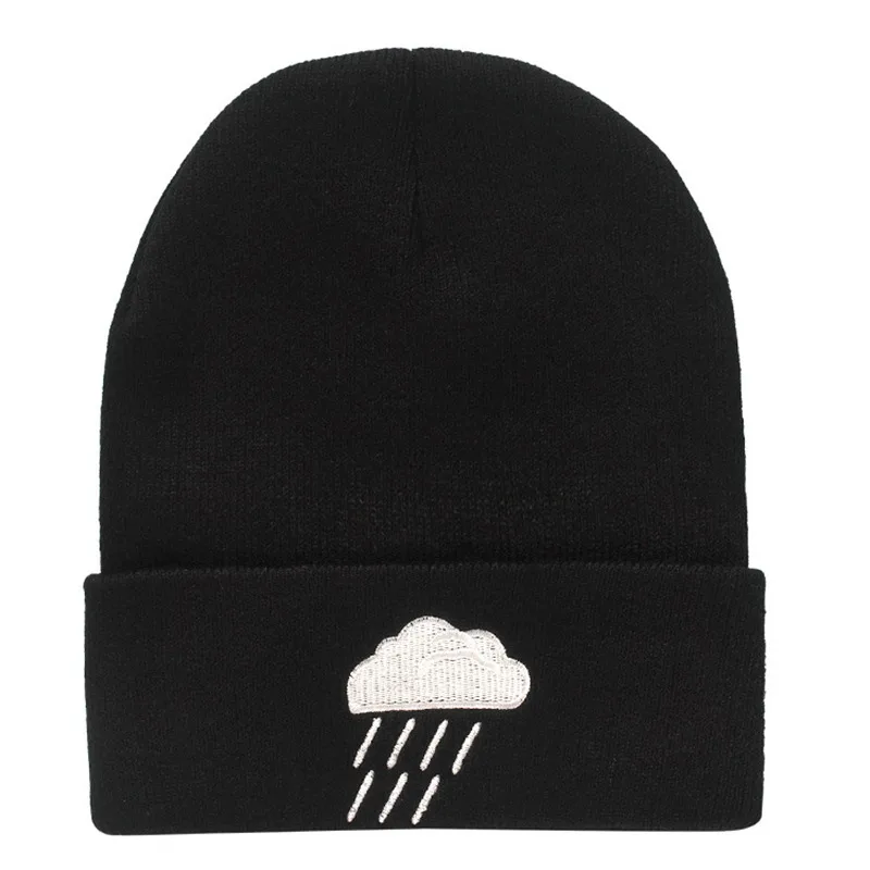 Fashion Hip Hop Wool Hat Creative Weather Embroidery Knit Hat Sun Moon Snowflake Black Cloud Pattern cap beanies for women