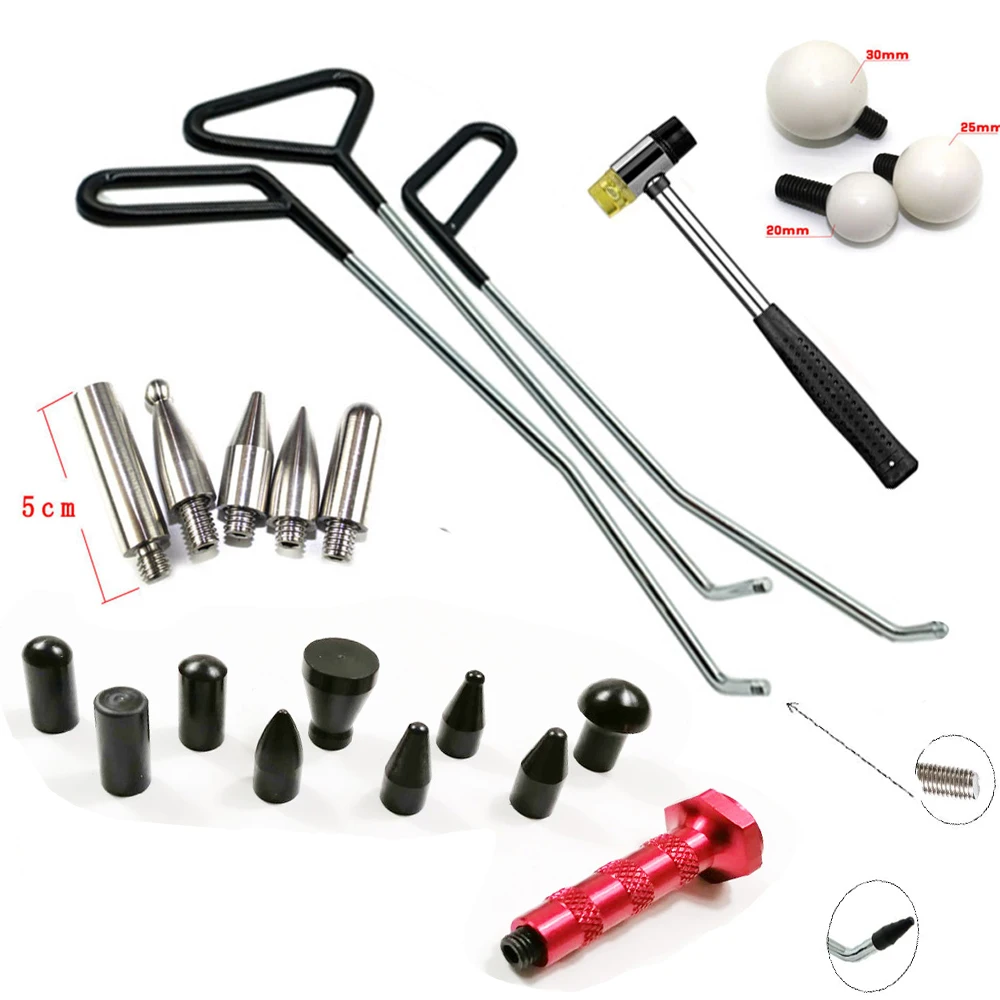 Dent Repair Hooks Stainless Steel Push Rods Dent Removal Car Body Dent Repair Reverse Hammer Paintless Dent Remover Crowbar Kit