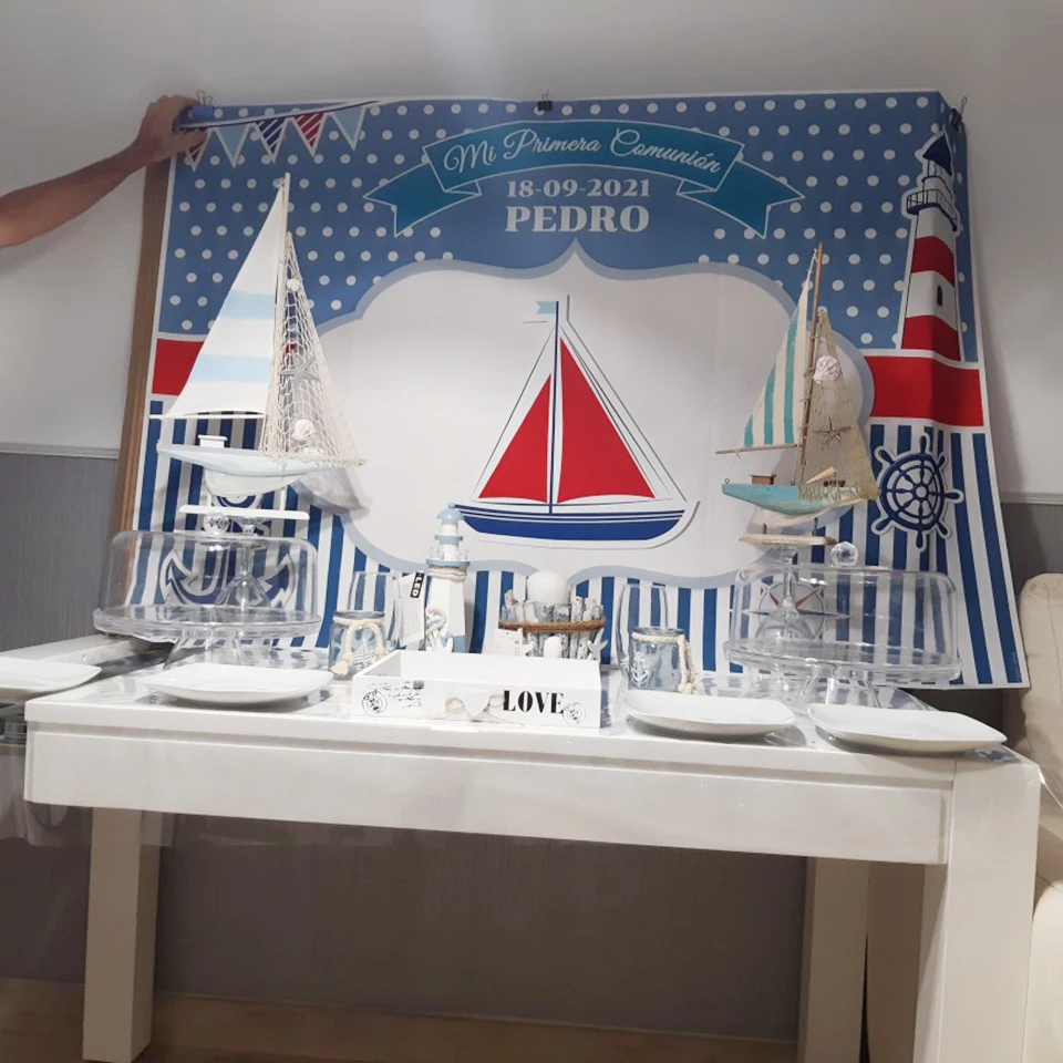 Thuyền Buồm Thuyền Hải Lý Chủ Đề Sinh Nhật Biểu Ngữ Nền Sơ Sinh Bé Trai Trẻ Em Vinyl Chụp Ảnh Phông Nền Chụp Ảnh Phòng Thu Chống Đỡ