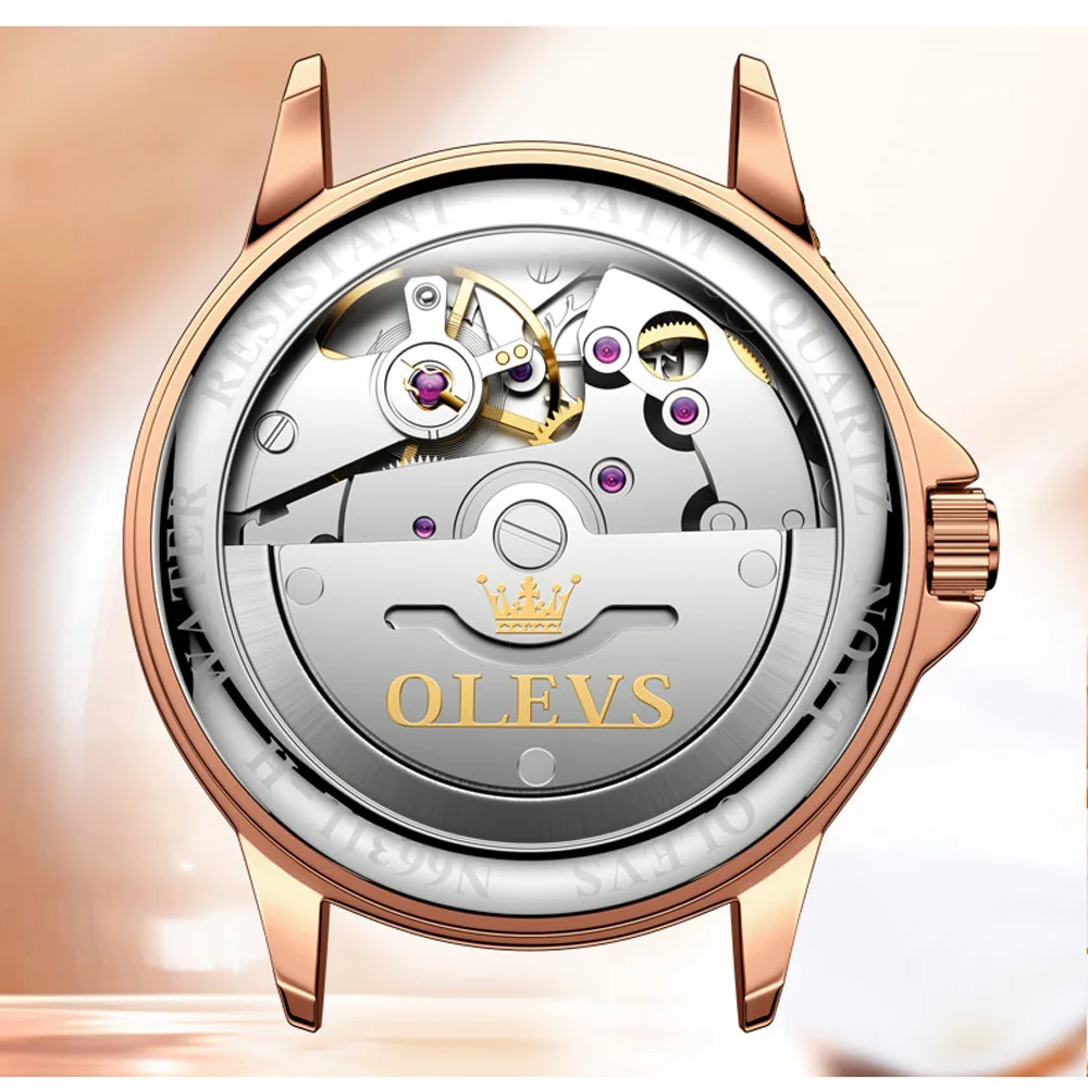 OLEVS-relojes mecánicos automáticos para Mujer, Reloj de pulsera de acero de cerámica creativa, nuevo