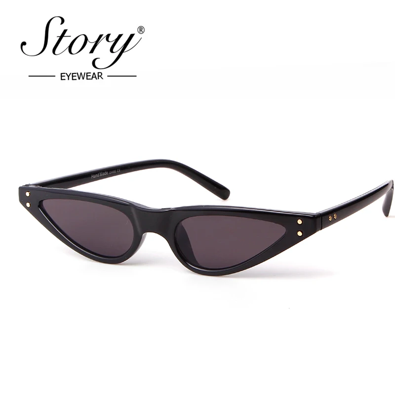 STORY 2018 Brand Small Triangle Sunglasses Retro Cat Eye Sunglasses Women Black Red Frame Femal 400UV Skinny Narrow Shades