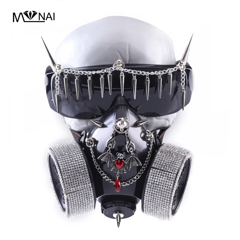 Cosplay Halloween Mask With Goggles Bat Chains Vintage Carnival Masks Glasses Street Popular Accessories Black Steampunk Mask