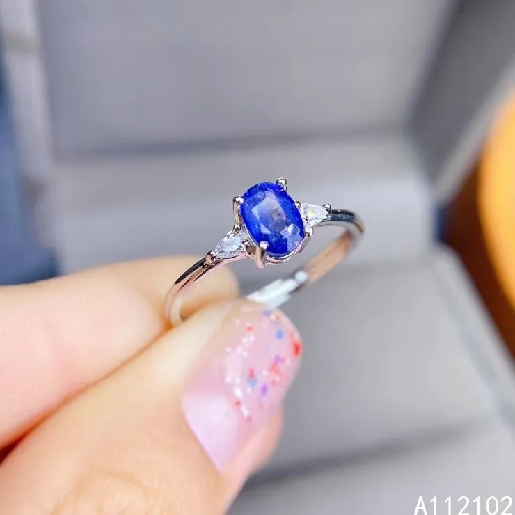 

KJJEAXCMY fine jewelry 925 sterling silver inlaid Natural sapphire Girls popular simple Chinese style gem ring support test