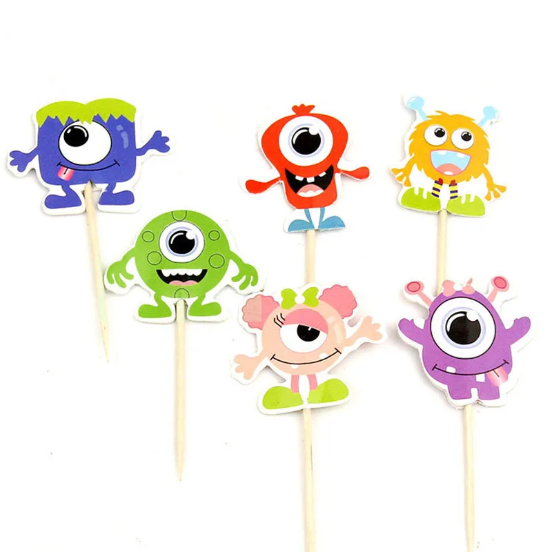 6 Pcs/set Cartoon Monster Happy Birthday Cupcake Toppers Cake Decorations for Wedding Birthday Party Cake Supplies Baby Shower