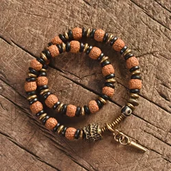 Multi Row Rudraksha Seed Ebony Space Stretch Bracelet Brass Metal Health Lucky Jewelry For Men Women Gift Items For Friends