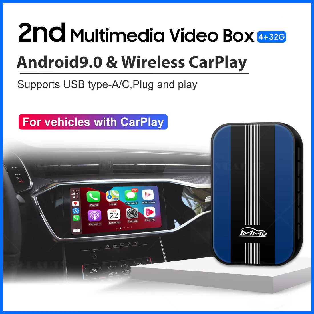 

MMB 4G+32G Ai Carplay Box for Peugeot 308 408 508L 2008 4008 Smart Video Player Android 9.0 Mirroring Navigation Car Accessories