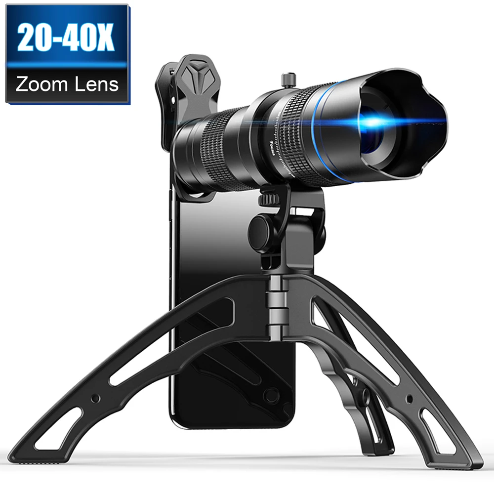 

APEXEL Professional Telescope Telephoto Lens Zoom HD 20-40X Monocular Mobile Lens + Selfie Tripod for iPhone 11 all Smartphones