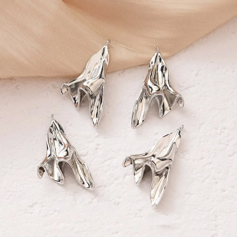 2PCS Creative Design Pleated Pendant Charms for Jewelry Making DIY Earrings Findings Components 14k Gold Plated Accessories