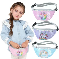 Fashion Unicorn Sequin Fashion Girls Waist Bag Fanny Pack Children Cartoon Sequins Printing Chest Bag Outdoor Travel Pouch