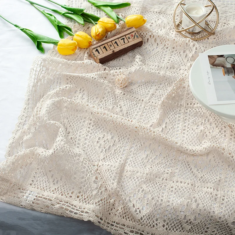 INS Hollow Crochet Tablecloth Background Pastoral Simple Napkin Pad Lace Cloth Gourmet Photo Props Photography Background Cloth