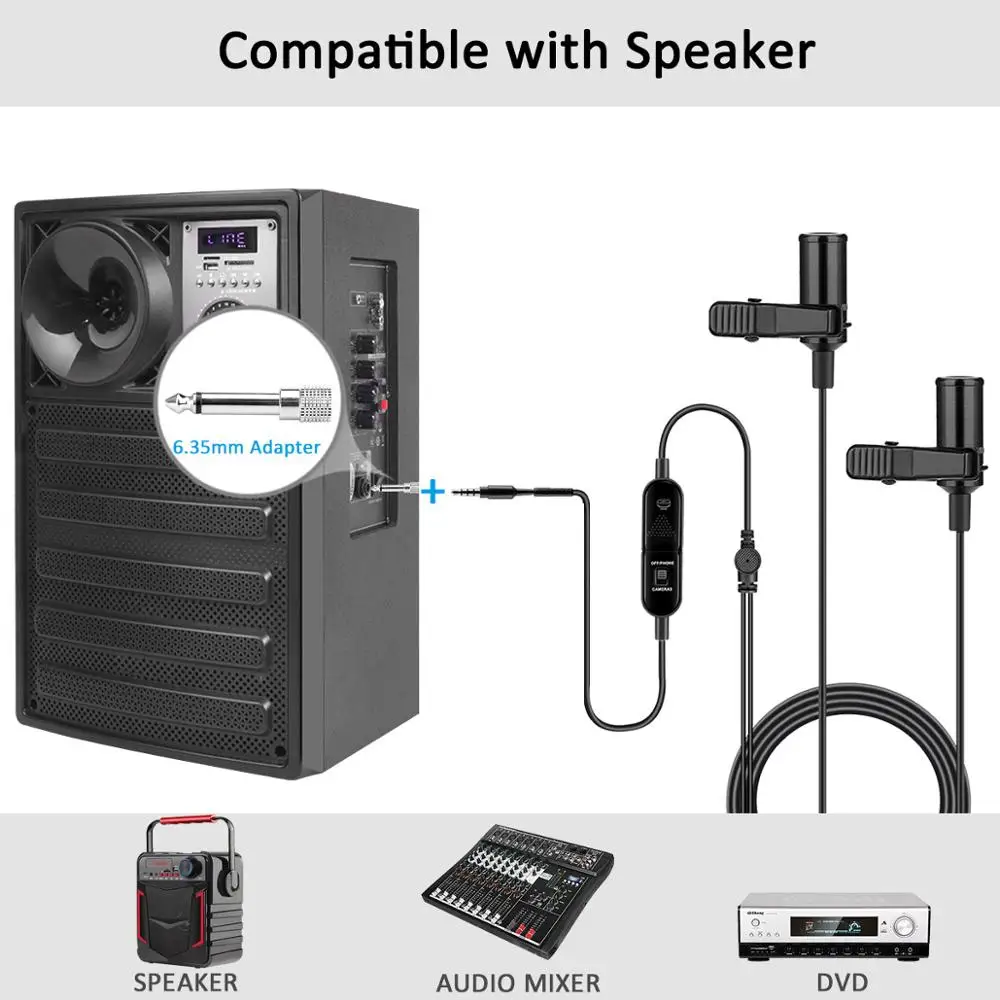 KIMAFUN Dual Lavalier Microphone HandsFree Clip-on Lapel Microphone Mini Collar Condenser Mic for Camera DSLR Phone PC Laptop