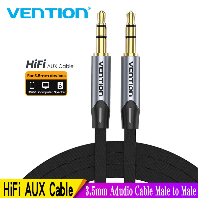 Vention HiFi AUX Cable 3.5mm Audio Speaker Cable 3.5 jack For Guitar Posrebrzany pleciony przewód Pomocniczy kabel słuchawek samochodowych 5m