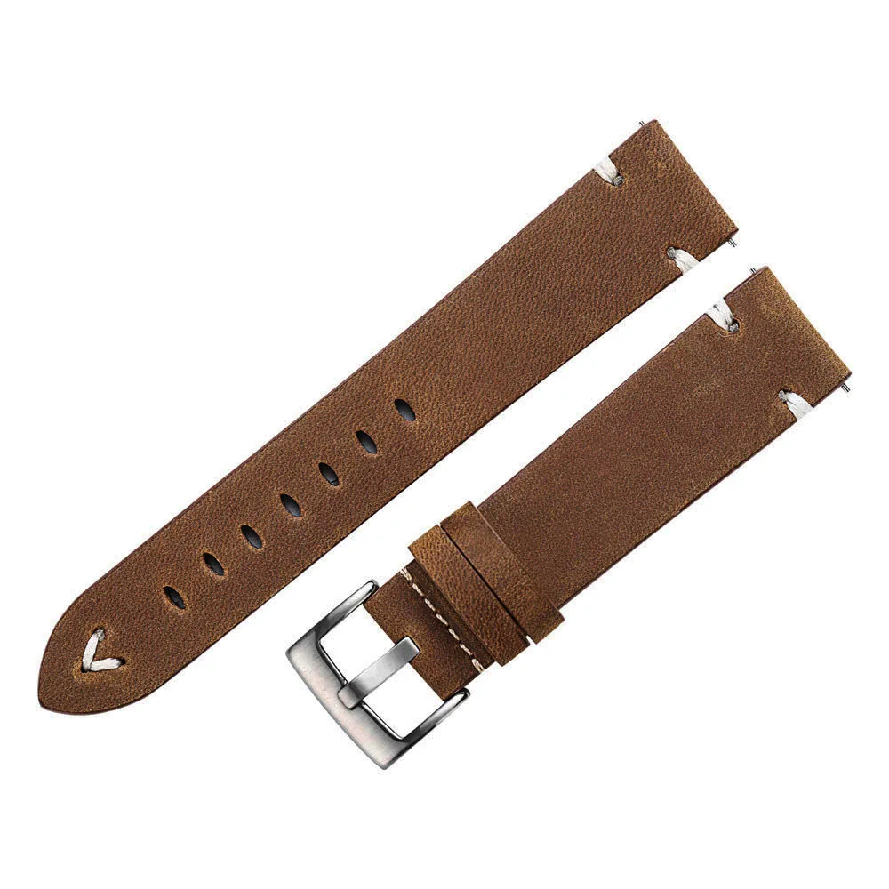 Cowhide Watch Straps Bracelet 18mm 20mm 22mm Red Brown Handmade Oil Wax Genuine Leather Watchbands Quick Release For Gear S3