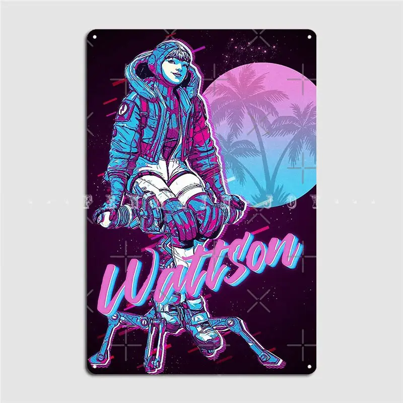 Apex Legends Wattson 80s Retro Metal Plaque Poster Club Party Decoration Bar Cave Plaques Tin Sign Poster